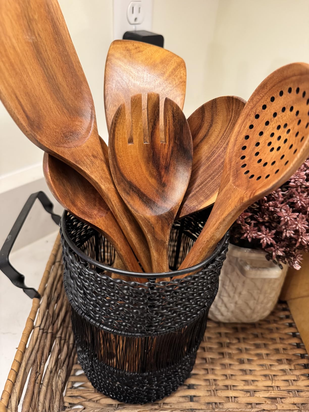 Zulay Kitchen 9-Piece Teak Wood Cooking Utensil Set - Non-Toxic & Non-Stick Safe Wooden Spoons & Kitchen Tools with Comfortable Grip, Smooth Finish Natural Teak customer photo 2