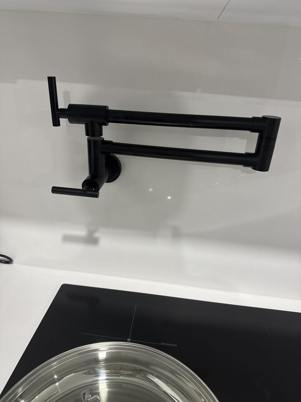 GIMILI Pot Filler Faucet Matte Black Wall Mount Folding Over Stove Double Joint Swing Arm Kitchen Faucet customer photo 1