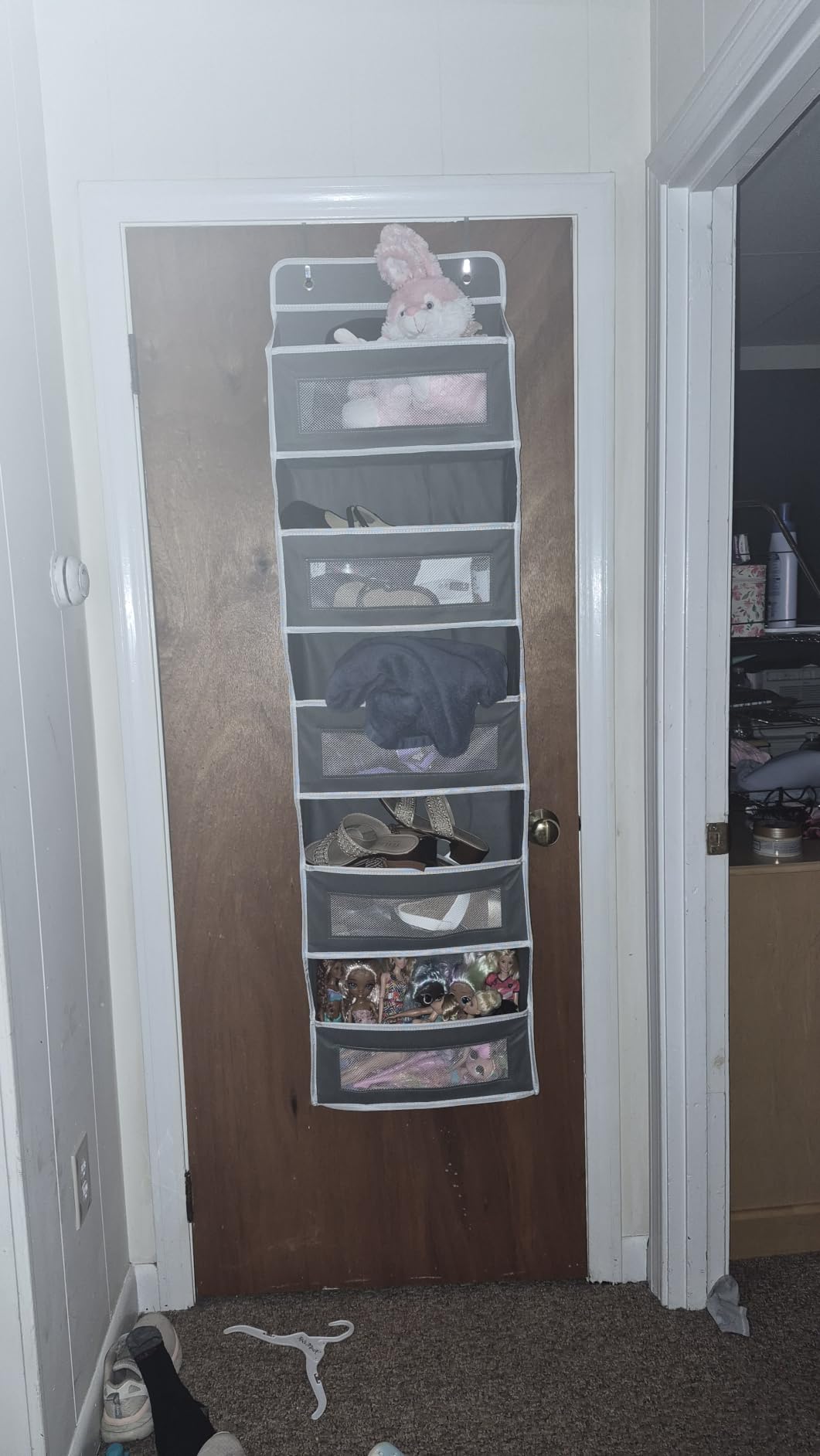 JARLINK Over The Door Organizer Storage, 5 Shelf Hanging Door Organizer with 5 Large Capacity Pockets, Anti Tilt 44 lb Load Behind Door Storage for Bedroom, Bathroom, Pantry, Nursery, (Grey) customer photo 2