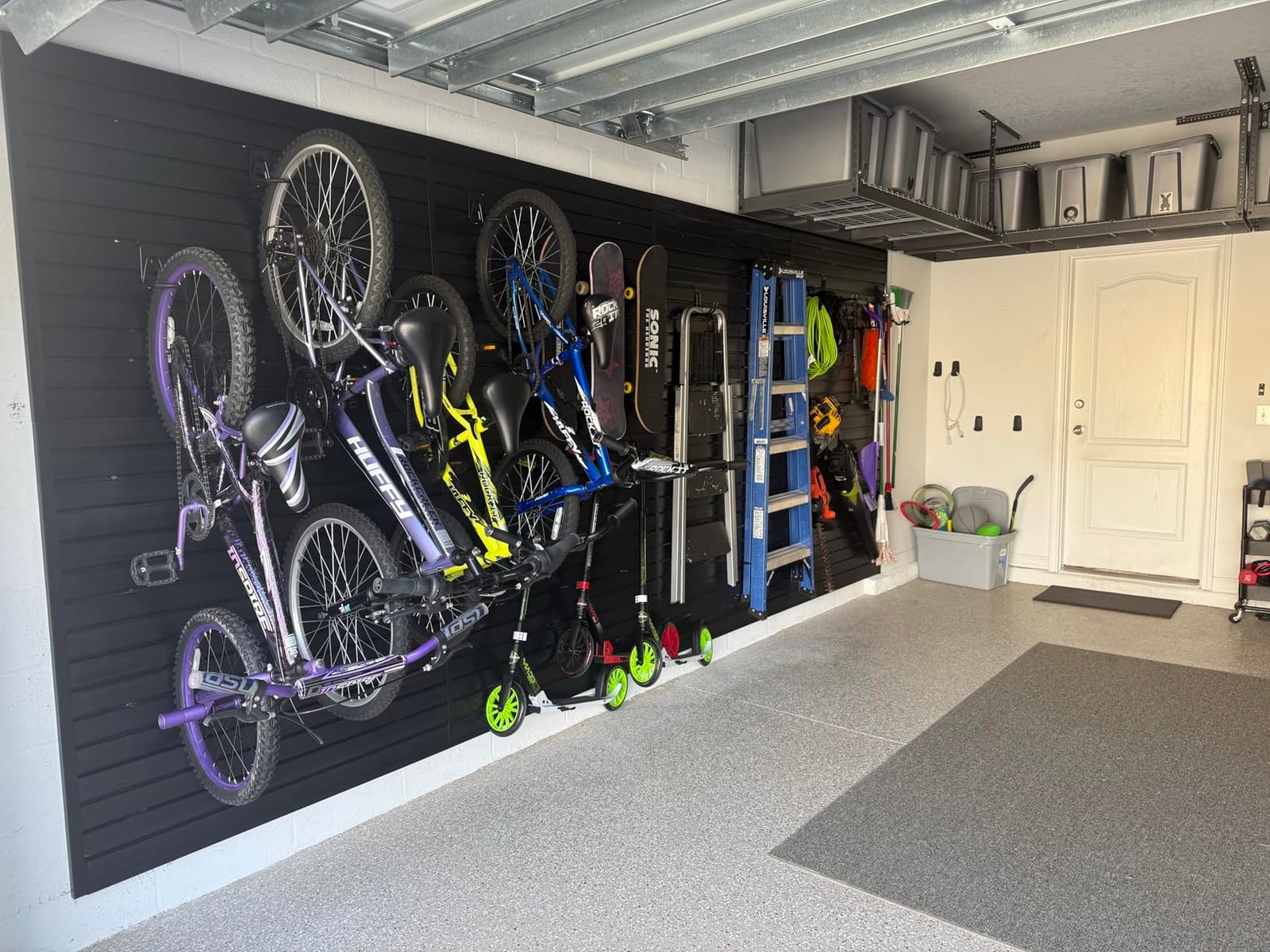 FRAYSCENT Slat Wall Paneling Garage Wall Organizer, Slatwall Panels Garage Tool Organizer Wall Mount Garage Slat Wall Storage Systems, Slat Board PVC Wall Panels Garage Storage (Black, 8ftx4ft) customer photo 2