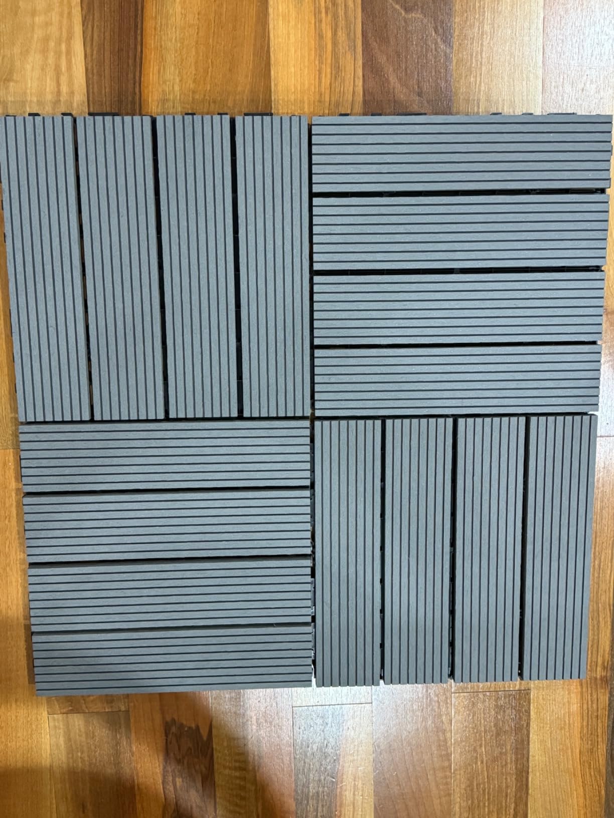 IDZO Wood Plastic Composite Deck Tiles Set of 10, Sustainable FSC Composite Decking Resist Rust, Water, Weather, Easy to DIY & Maintain, Ideal for Patios, Balconies, Rooftops, Decks - Grey customer photo 1