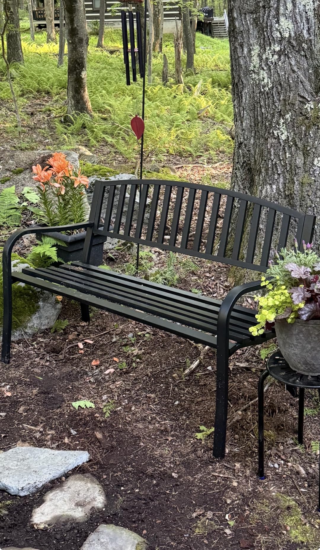 Outdoor Bench Garden Bench, Weatherproof Anti-Rust Heavy-Duty Outside Benches Clearance, Wrought Iron Metal Bench for Front Porch, Patio, Park customer photo 2