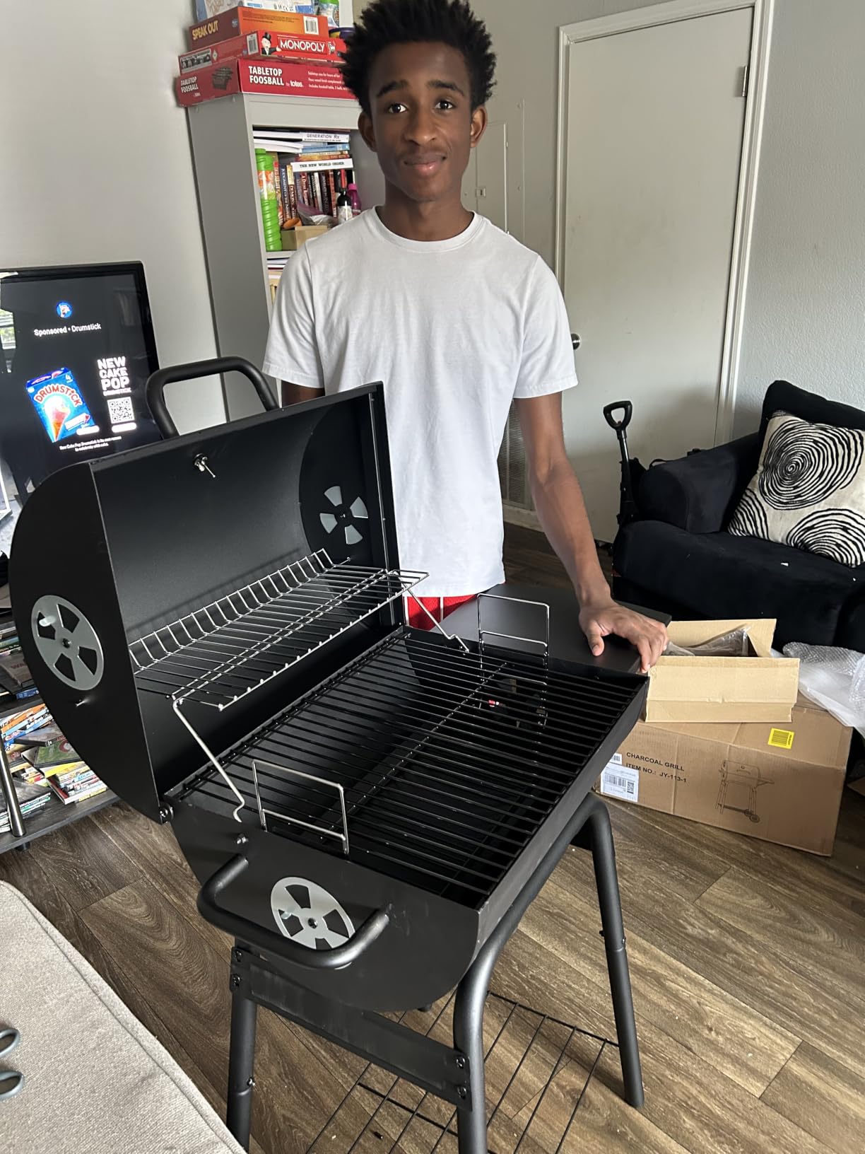 Charcoal Grill with Side Table, Barrel BBQ Grill 500 Sq In Cooking Area | Charcoal Outdoor BBQ Grill, for backyard, camping and picnic outdoor barbecue cooking by DNKMOR customer photo 1
