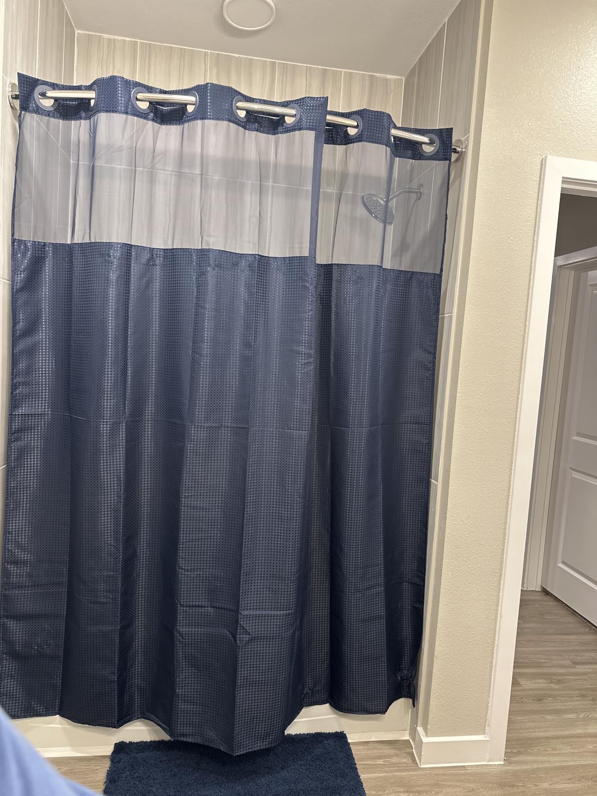 No Hook Waffle Weave Shower Curtain with Snap-in Fabric Liner Set for Bathroom, Hotel Style with Mesh Top Window, Waterproof & Washable, Fog Blue, 72x74 | Snap-in Fabric Liner, Hotel Style with Mesh Top Window, Waterproof Coating, Machine Washable, Rustproof Grommets customer photo 1