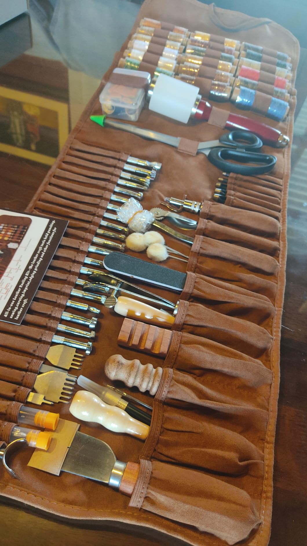 TLKKUE Leather Working Tool Leatherworking Tool Kit with Custom Storage Bag for Carving Punching Sewing Stamping customer photo 1
