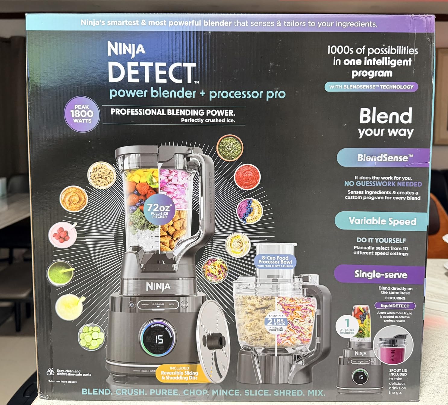 Ninja Kitchen System, BlendSense Tech, 72 oz, 1800PW, Black, TB401 | BlendSense Tech for smoothies, cookie dough, salsa & more. 8-cup processor bowl, 24-oz cup, 1800 peak watts. customer photo 1