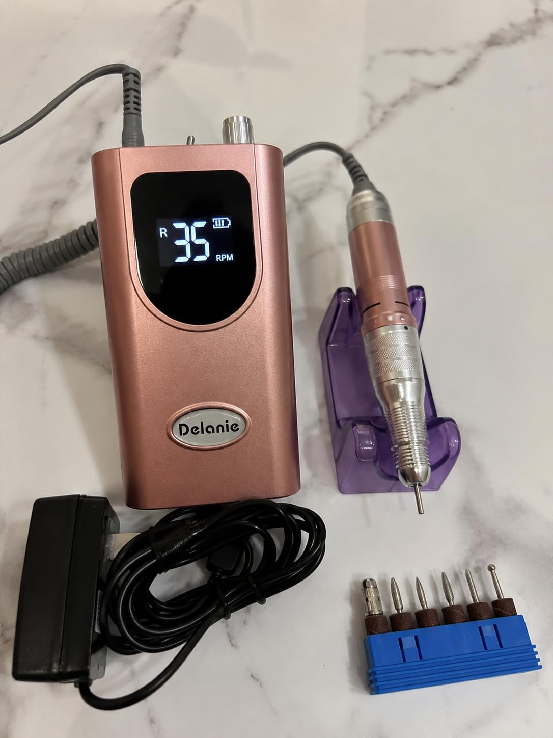 Delanie Professional Nail Drill High Torque 35000 RPM Rechargeable Portable Electric Nail File Filer for Acrylic Gel with Cuticle Bits, Salon Manicure Tool, Black customer photo 1