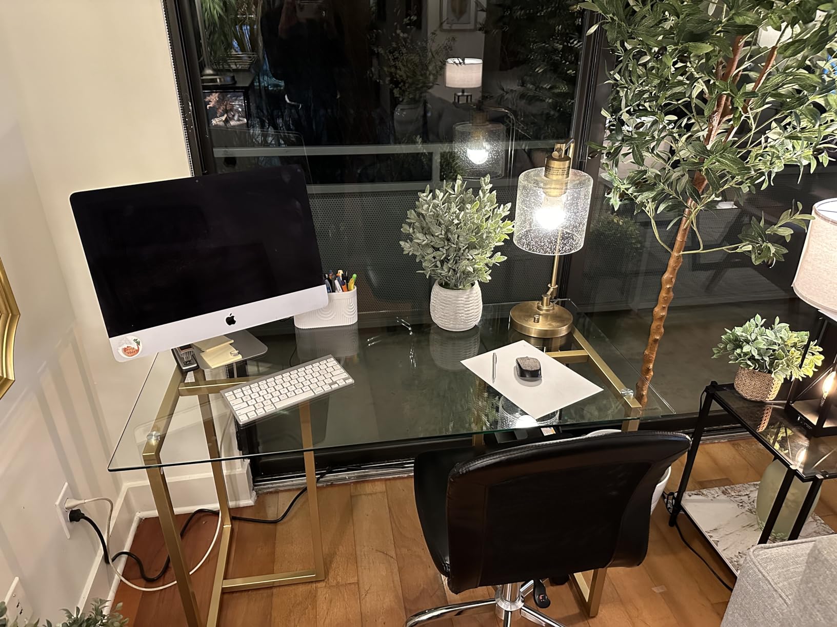 Martha Stewart Eli Glass Top Home Office Desk | Polished Brass Metal Frame, Tempered Glass Top customer photo 2