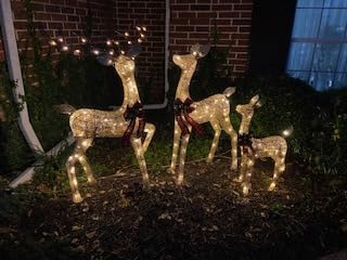 3-Piece Large Deer Family - HOYECHI Lighted Christmas 3D Reindeer Outdoor Yard Decoration Set w/ 210 LED Lights, Stakes, Zip Ties - Gold customer photo 2