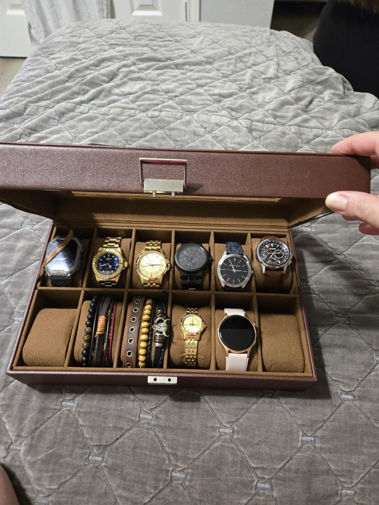 ProCase Watch Box Organizer, 12 Slot Watch Display Case, Black | Watches Storage Boxes Holder for Men Women, Large Glass Lid, Removable Pillows, Anniversary Christmas Birthday Gifts customer photo 1