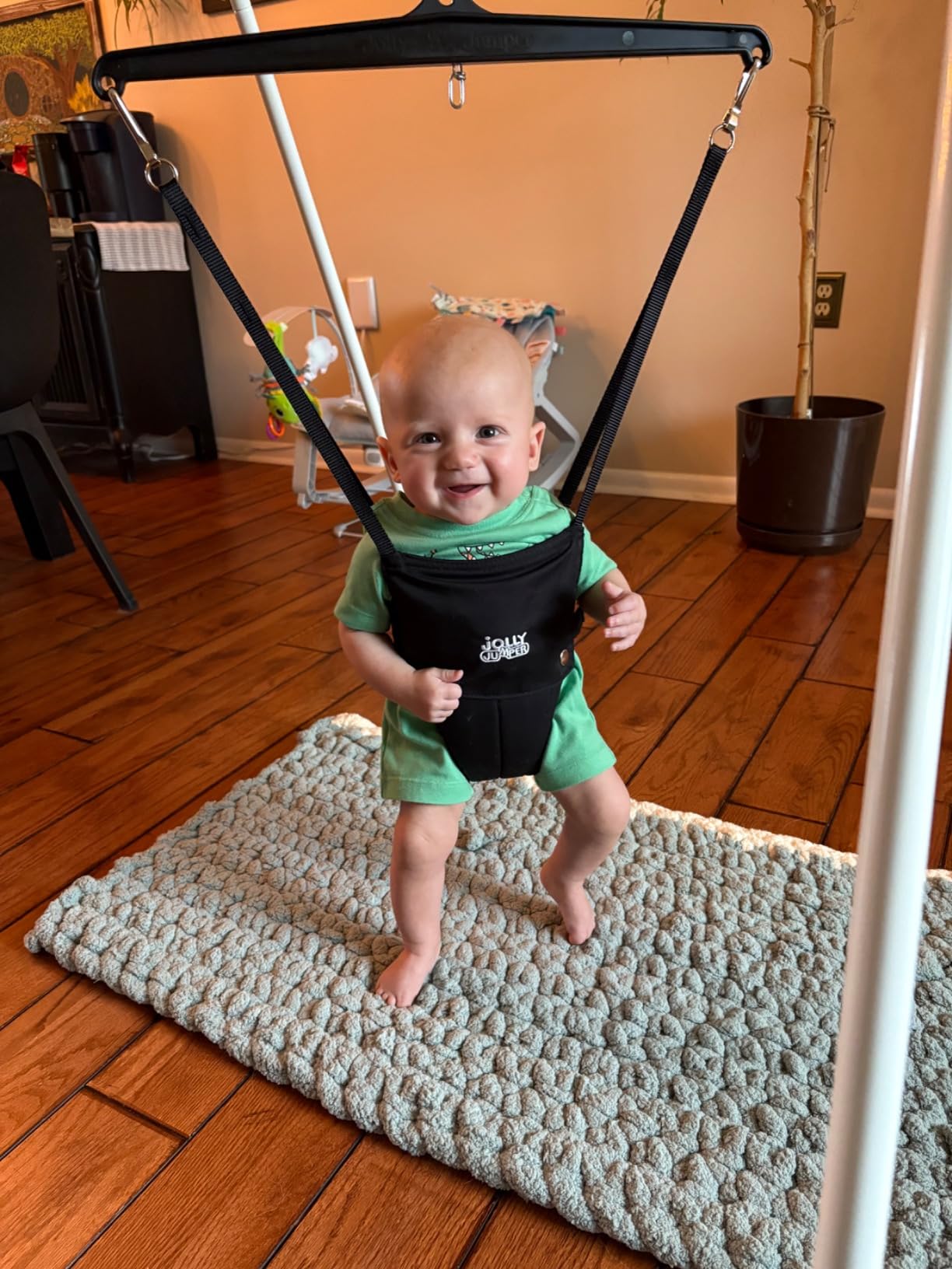 Jolly Jumper Classic (Black) with Stand - Original Baby Jumper, Indoor and Outdoor Exercise Saddle Seat, Adjustable Height, for Infants up to 28lbs customer photo 1