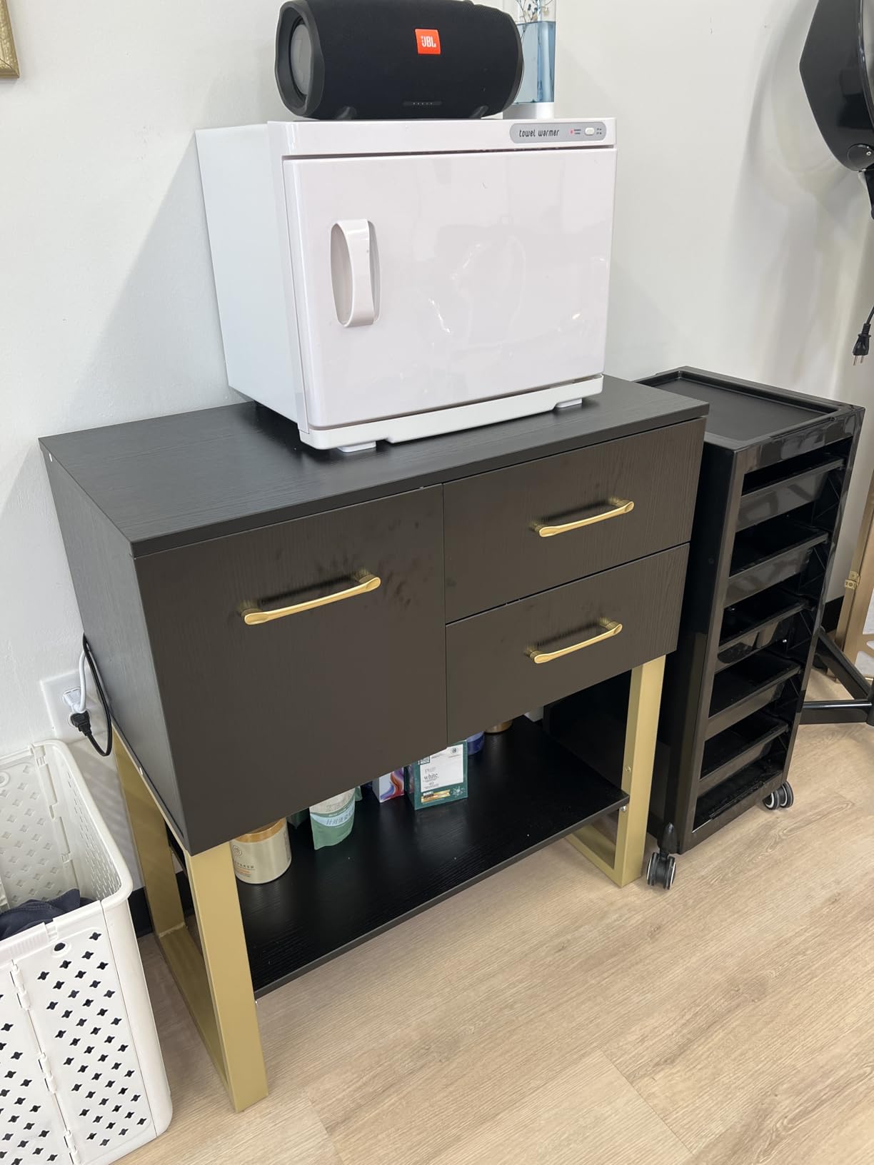 BarberPub Styling Station, Wall Mount Storage Cabinet 3185 (Black) | BarberPub Salon Station, Salon Equipment for Hair Stylist, Beauty Makeup Organizer with Drawers & Shelf 3185 (Black) customer photo 1
