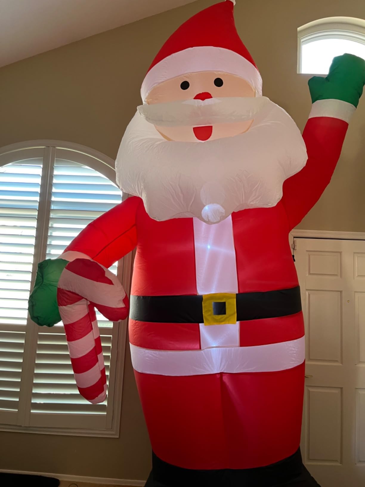 12 Ft by 7 Ft Giant Christmas Inflatables Santa Claus Christmas Decorations Outdoor, Blow Up Santa Holds Candy Cane with Built-in LED Lights customer photo 1
