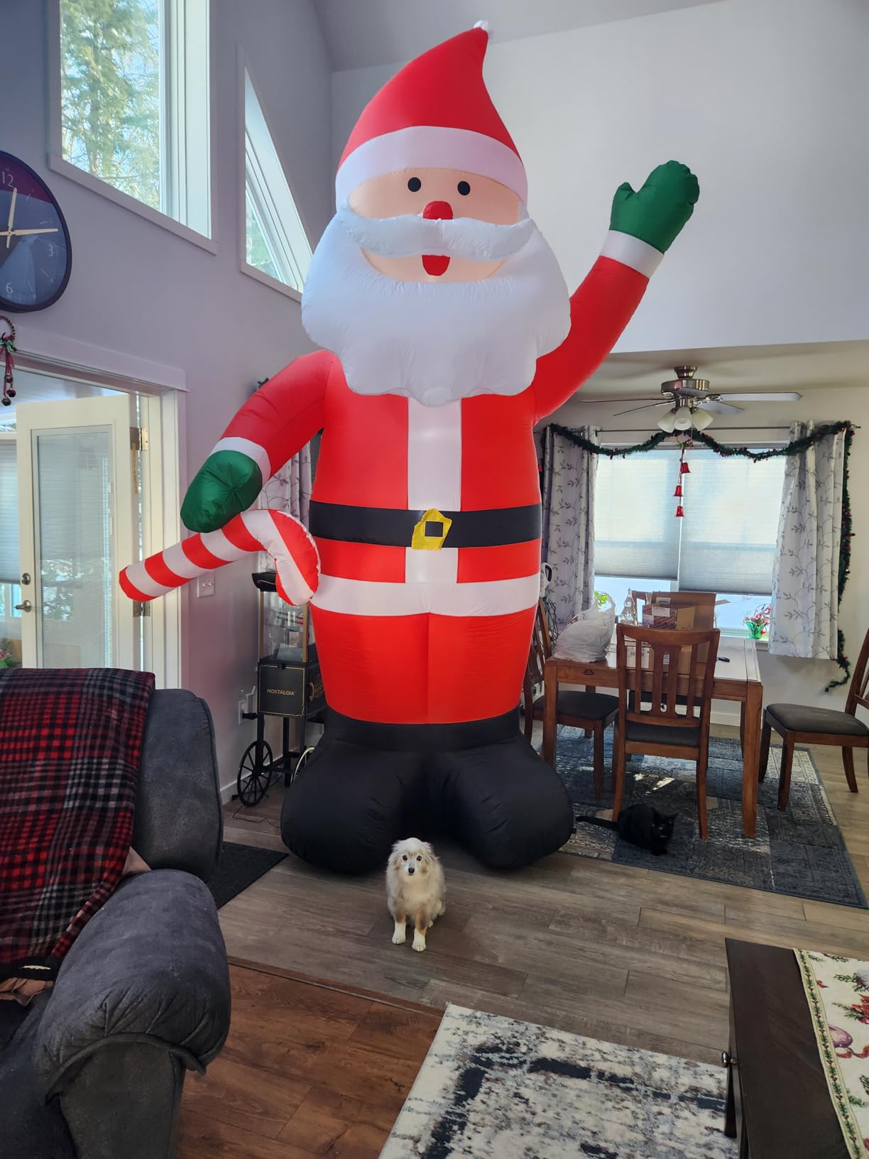 12 Ft by 7 Ft Giant Christmas Inflatables Santa Claus Christmas Decorations Outdoor, Blow Up Santa Holds Candy Cane with Built-in LED Lights customer photo 2