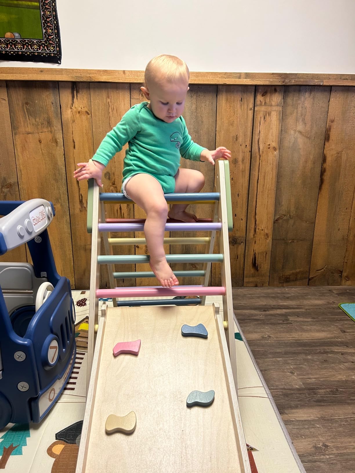 LOL-FUN Pikler Triangle Set with Slide for Toddler 1-3, Montessori Climbing Toys for 1 Year Old, Toddler Climbing Toys Indoor Pickler Climbing Set, Foldable Wooden Climber Jungle Gym for Kids customer photo 2
