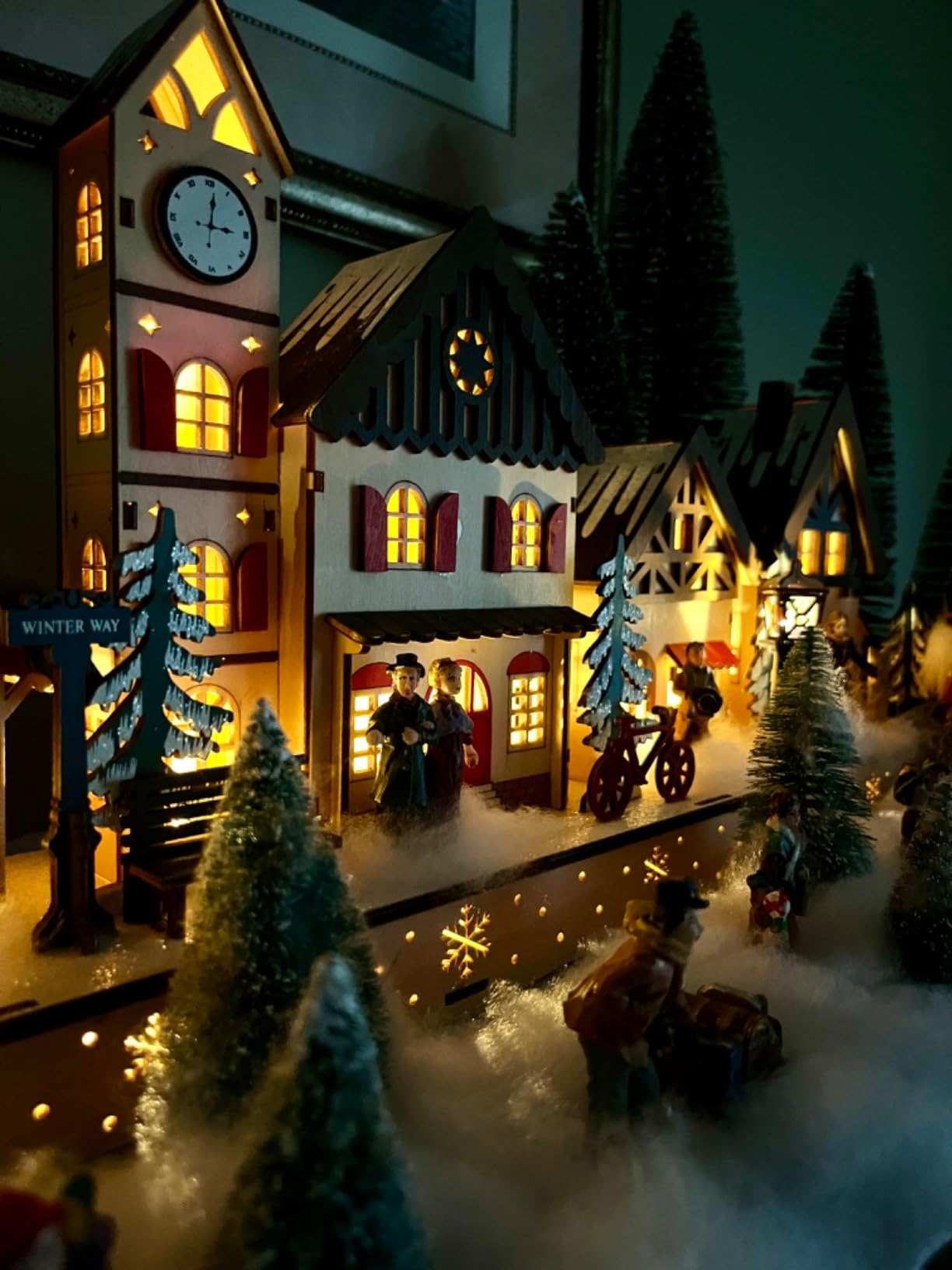 Best Choice Products Pre-Lit Wooden Christmas Village, Winter Mantel Decor, Traditional Holiday Decoration for Home, Living Room, Entryway w/LED Lights, Plug-in/Battery-Powered w/Timer customer photo 1