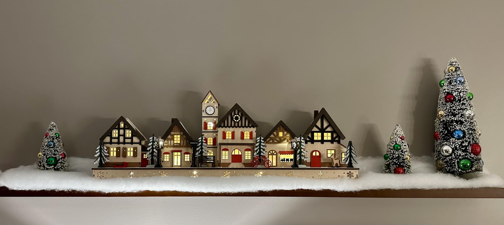 Best Choice Products Pre-Lit Wooden Christmas Village, Winter Mantel Decor, Traditional Holiday Decoration for Home, Living Room, Entryway w/LED Lights, Plug-in/Battery-Powered w/Timer customer photo 2