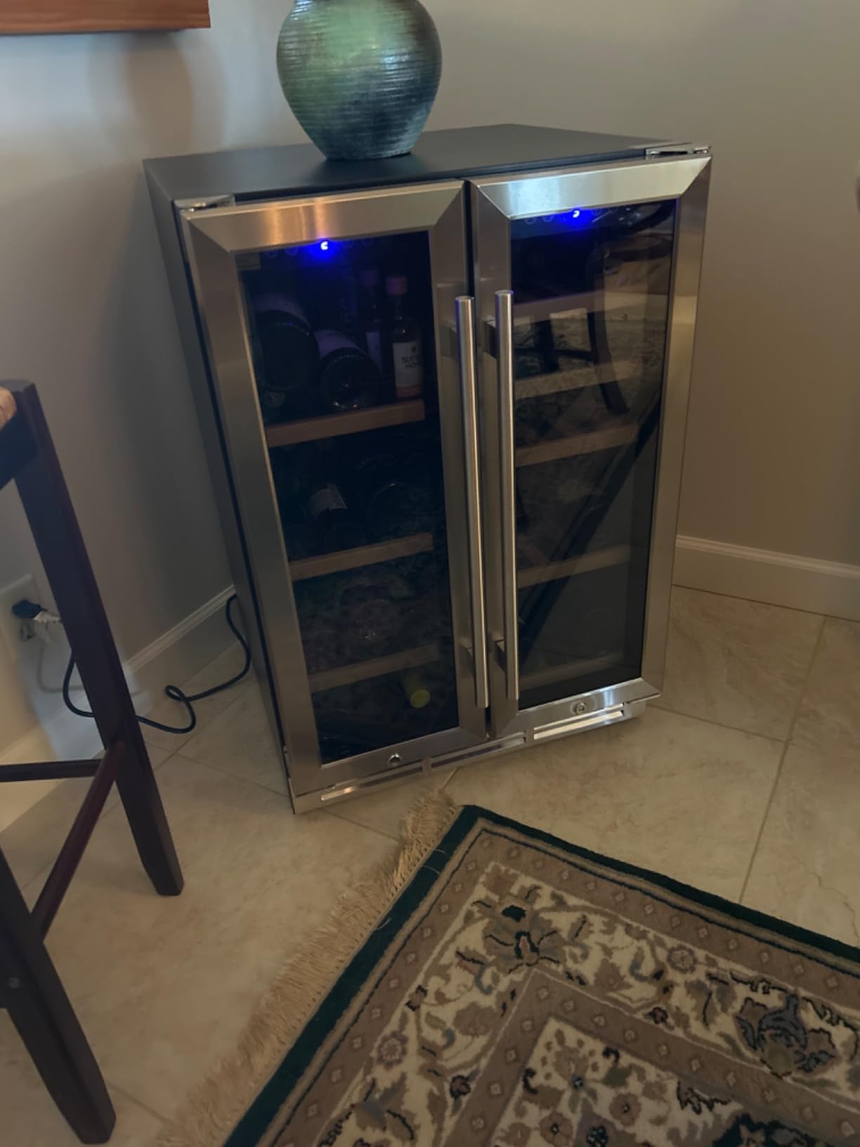 EUHOMY Wine and Beverage Refrigerator, 24 Inch Dual Zone Wine Cooler with Glass Door Hold 21 Bottles and 88 Cans, Built in or Under Counter Wine Fridge with Blue LED Light customer photo 1