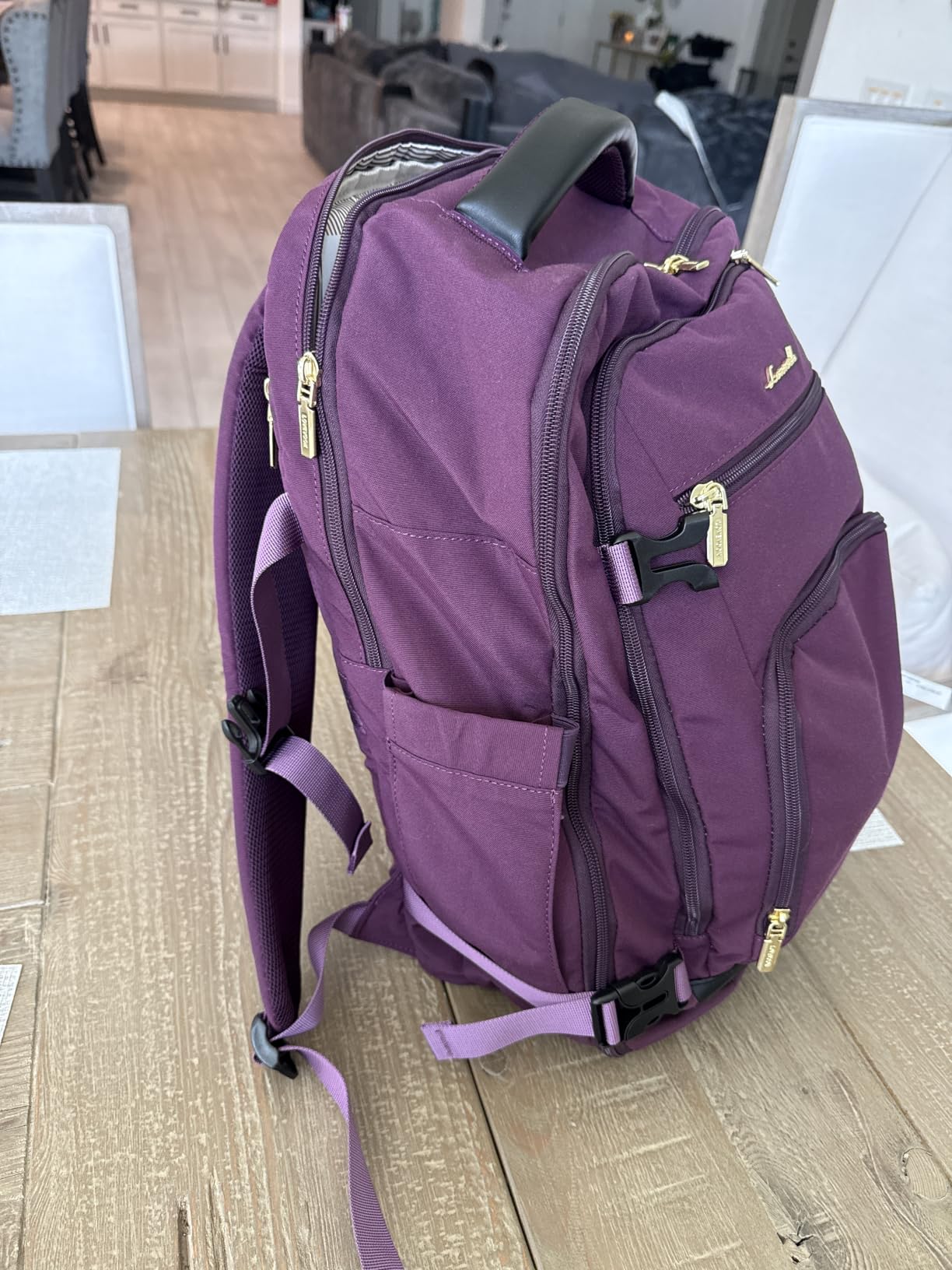 LOVEVOOK Travel Backpack for Women, 40L Carry On Backpack Flight Approved, TSA Personal Item Travel Bag Fits 17 Inch Laptop, Business Weekender Overnight Waterproof Daypack with 2 Cubes, Grey-Pink customer photo 1