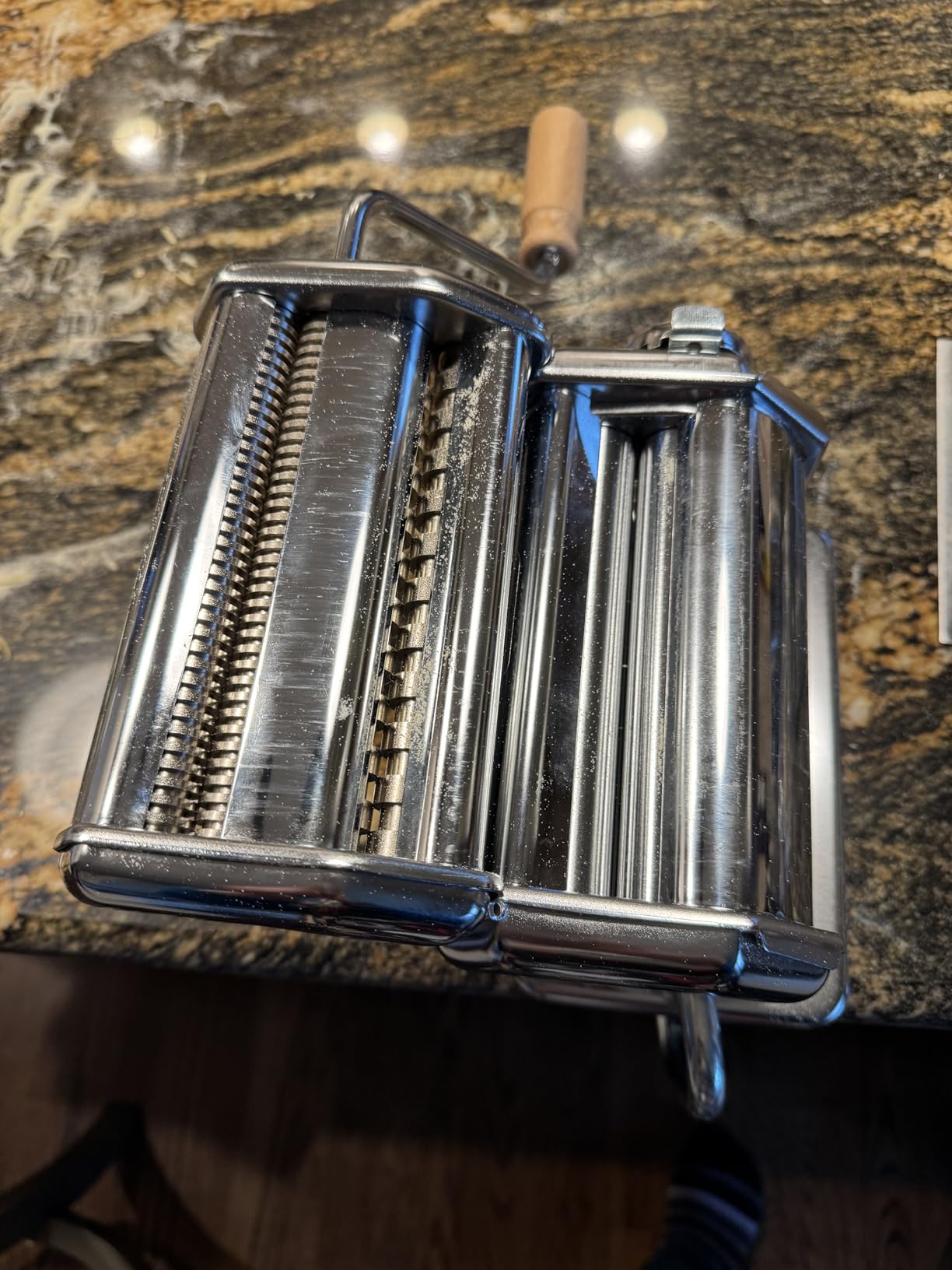 Imperia Pasta Maker Machine - 100% Made in Italy, Heavy Duty Steel Construction, Easy Lock Dial, Wood Grip Handle & Cleaning Brush - Fresh Homemade Italian Spaghetti Fettuccine or Lasagna (Classic Line) customer photo 1