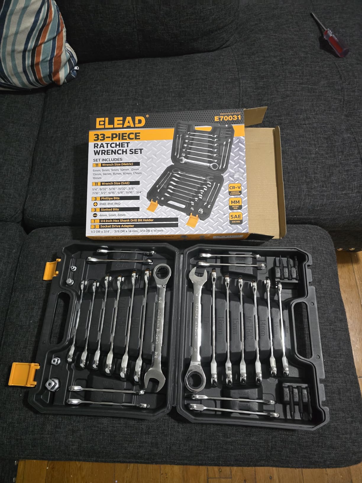 ELEAD 33-Piece Combination Ratchet Wrench Set | SAE & Metric Sizes (1/4