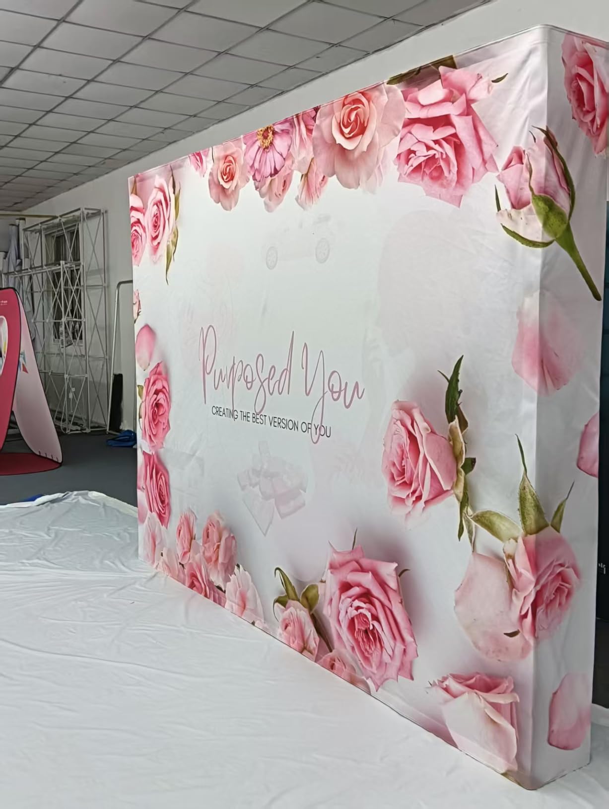 Custom Portable Pop Up Display Tension Fabric Backdrop | Banner Stand for Trade Show, Exhibition, Booth, Conference, Weddings, Party, Collapsible Space Truss (Frame+Banner 7.5x7.5ft) customer photo 2
