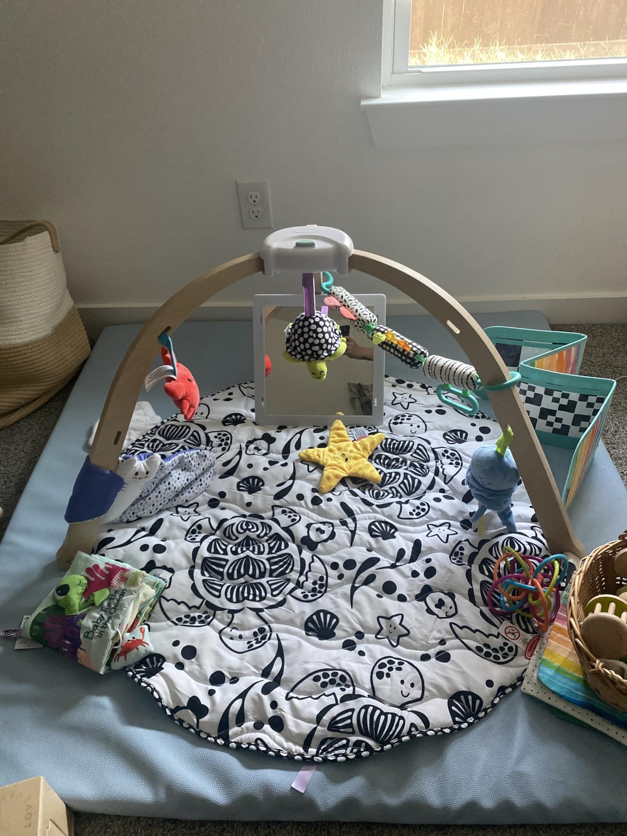 Melissa & Doug Ocean Wooden Baby Play Gym, Easy-Fold Baby Activity Center, 5 Washable Sensory Toys & Reversible Play Mat, Infant Toys, Ages 0-9 Months - FSC Certified customer photo 1