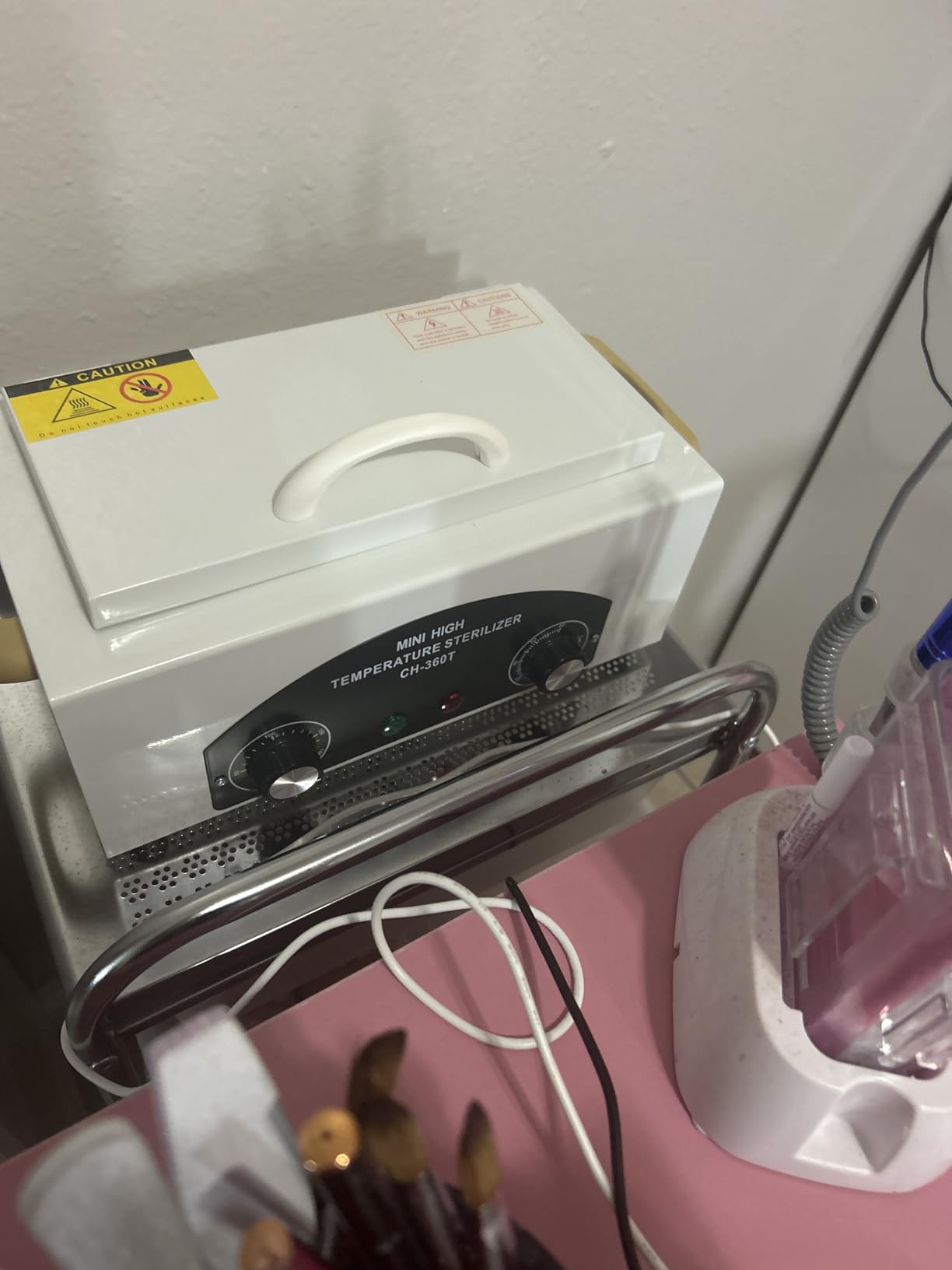 High Temperature Metal Cleaning Box, Misforu 2L Dry Heat Cabinet High Temp with Stainless Tray Timer and Handle for Spa Hot Towel Barber Shops Salon Hairdressing Tool Earrings 300W 110V (With Bag) customer photo 2