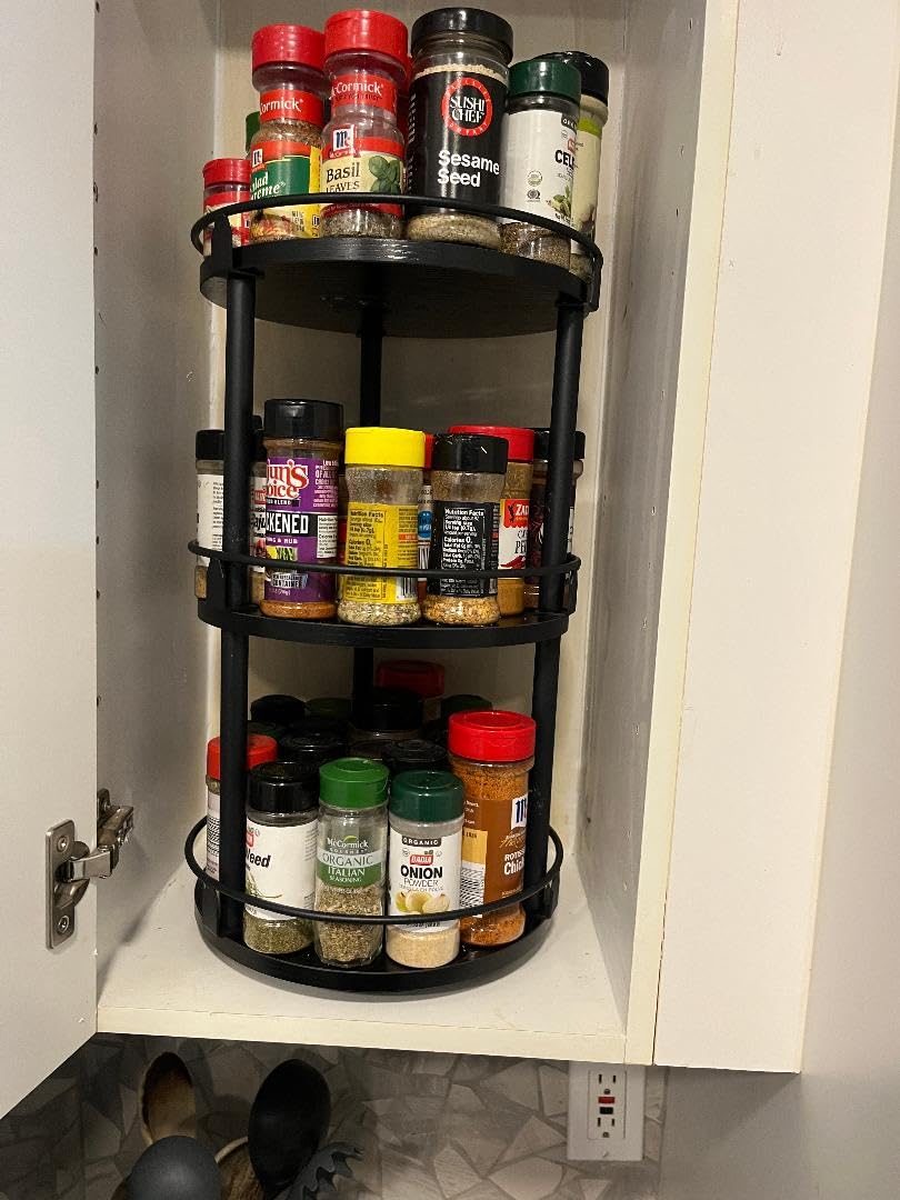 3-Tier Lazy Susan Organizer, Rotating Spice Rack, Spinning Organizer, Industrial Turntable Spice Rack Organizer for Cabinet, Kitchen Countertop, Pantry, Rustic Brown and Black SR23BR customer photo 2