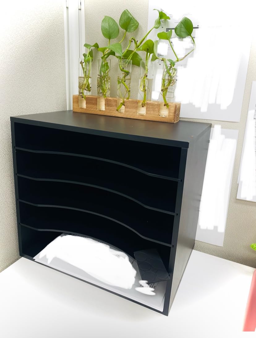 5 Tier Wood Desk Organizer, Mail Sorter and Paper Organizer for Desk, Black | Wooden Desktop Organizer for Sorting Papers, Letters and Mails, Literature Organizer for Home Office, Classroom Organization customer photo 1