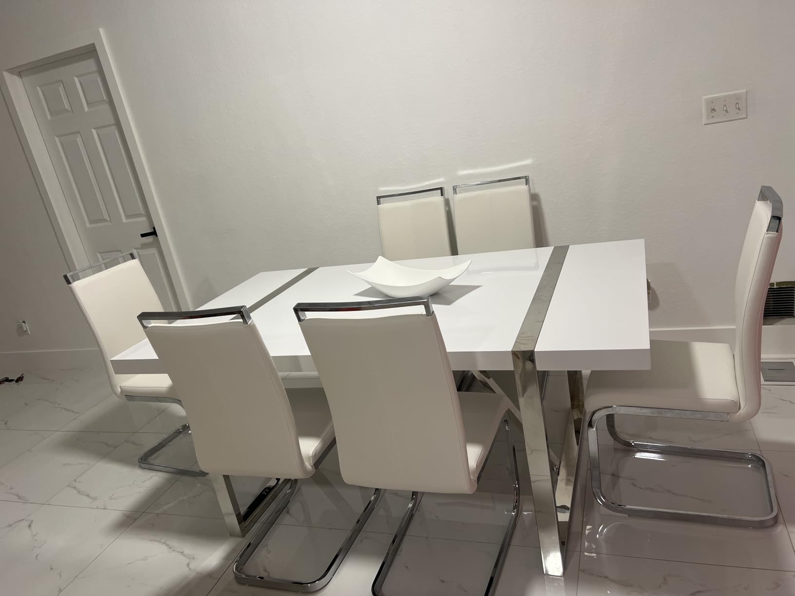 Ebullient White Dining Table Set for 8, Rectangular MDF Kitchen Table and Leather Dining Chairs Set of 8, 9 Piece Dining Room Table Set, Modern Dinner Table Set 8 with Metal Frame for Kitchen customer photo 2