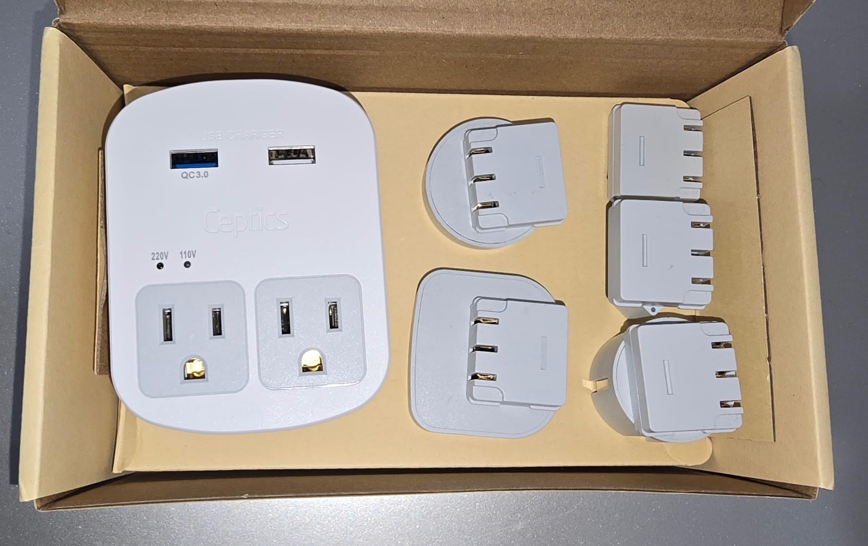 Ceptics Voltage Converter, 200W + 2000W, 4 USB Ports, 6 SWadAPt Plugs | QC 3.0 fast charging. 2000W & 200W outlets. Includes Type A/B/C/E/F/G/I plugs for worldwide travel. customer photo 1