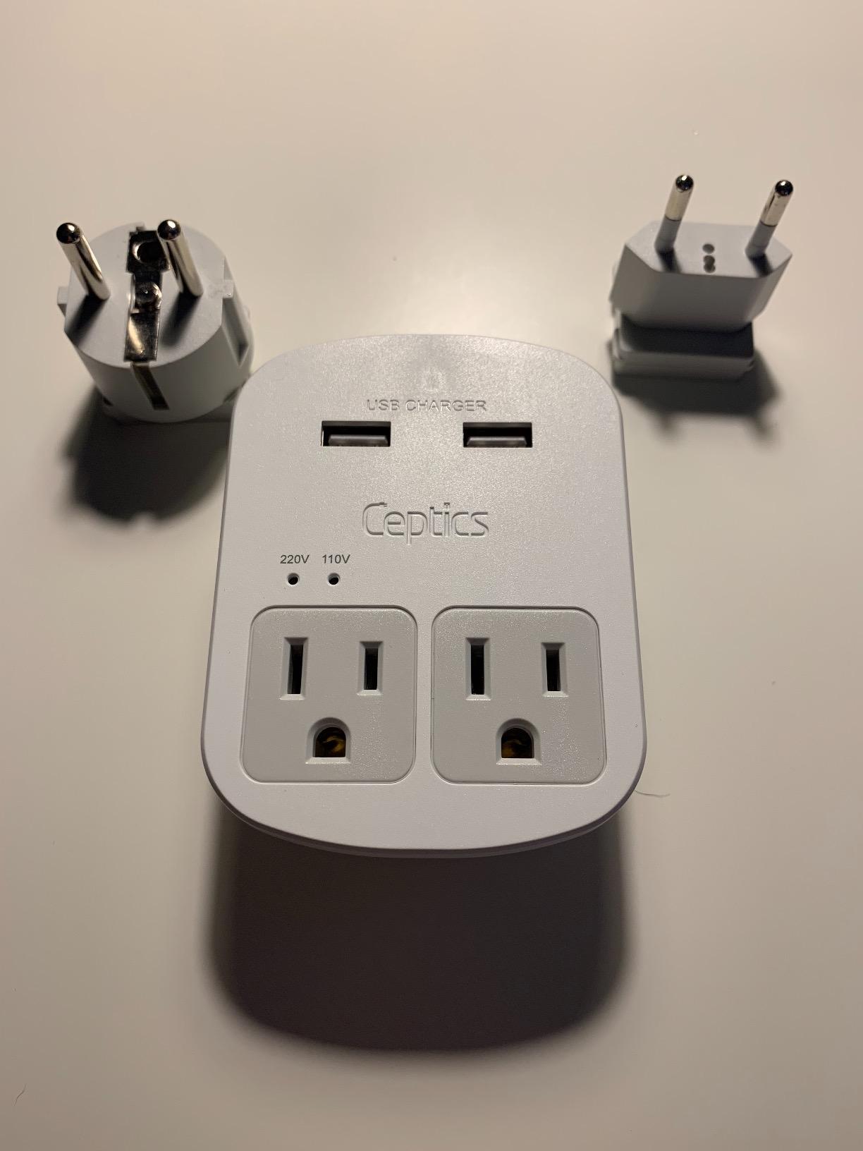 Ceptics Voltage Converter, 200W + 2000W, 4 USB Ports, 6 SWadAPt Plugs | QC 3.0 fast charging. 2000W & 200W outlets. Includes Type A/B/C/E/F/G/I plugs for worldwide travel. customer photo 2