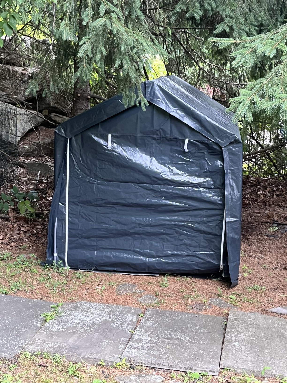 Goplus Portable Storage Shed, 7 x 5.2 x 5.4 Ft Heavy Duty Motorcycle Shed | Roll-Up Zipper Door, Metal Frame, Waterproof Cover & Wind Rope customer photo 1