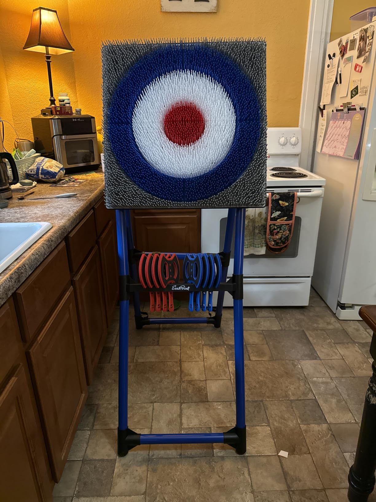 EastPoint Axe Throwing Game Set - 8 Foam & Plastic Throwing Axes - Heavy Duty Steel Frame - Over 5 Ft Tall - Folds Flat for Portable Outdoor Games - Unique Bristle Target for Yard Games customer photo 2