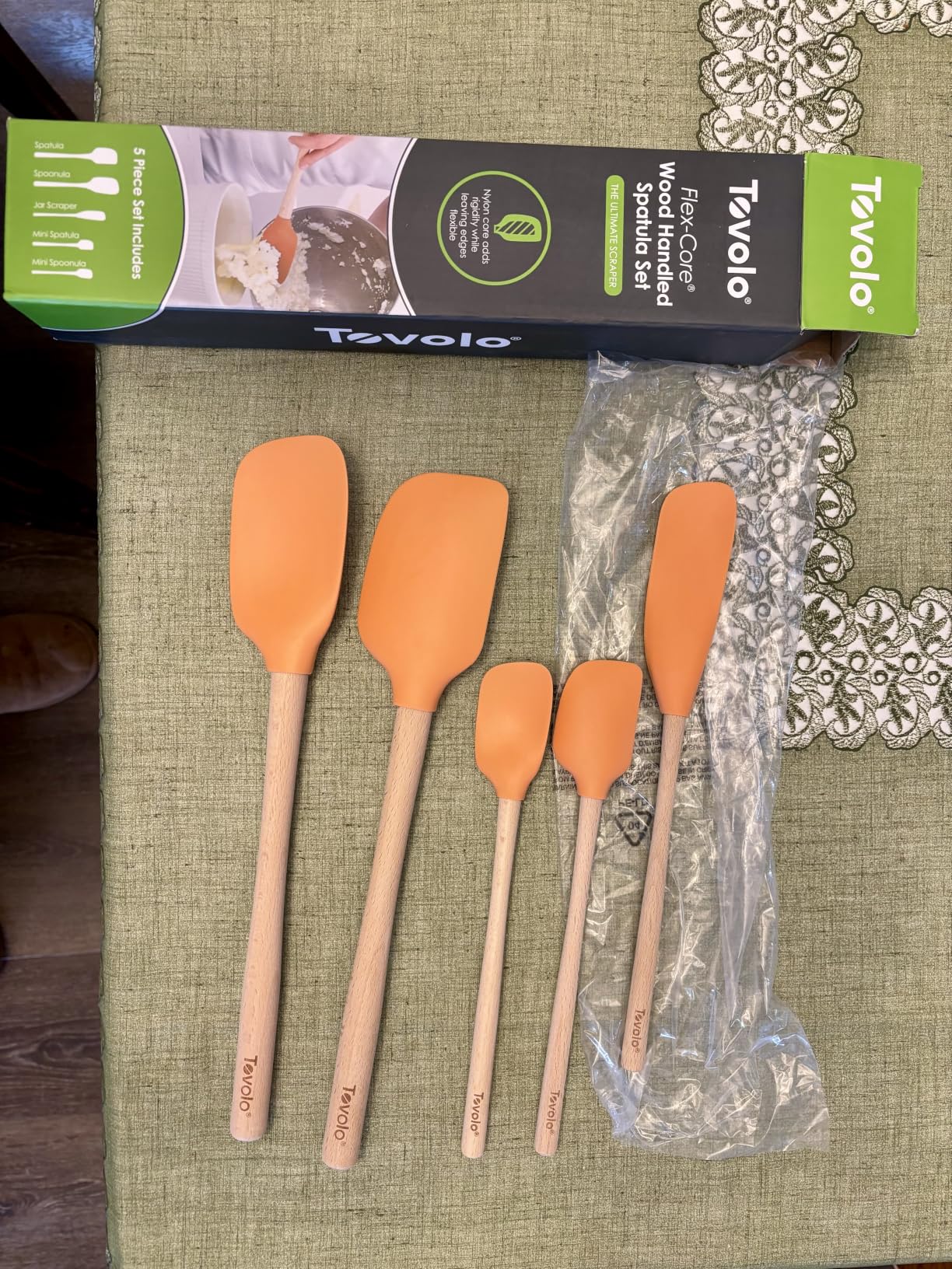 Tovolo Silicone Spatula with Wooden Handle Set of 5 Piece Silicone Kitchen Utensil Set Spoonula Jar Scraper Mini Spatula and Spoonula for Cooking Baking Mixing Folding Black Cookware Set customer photo 1