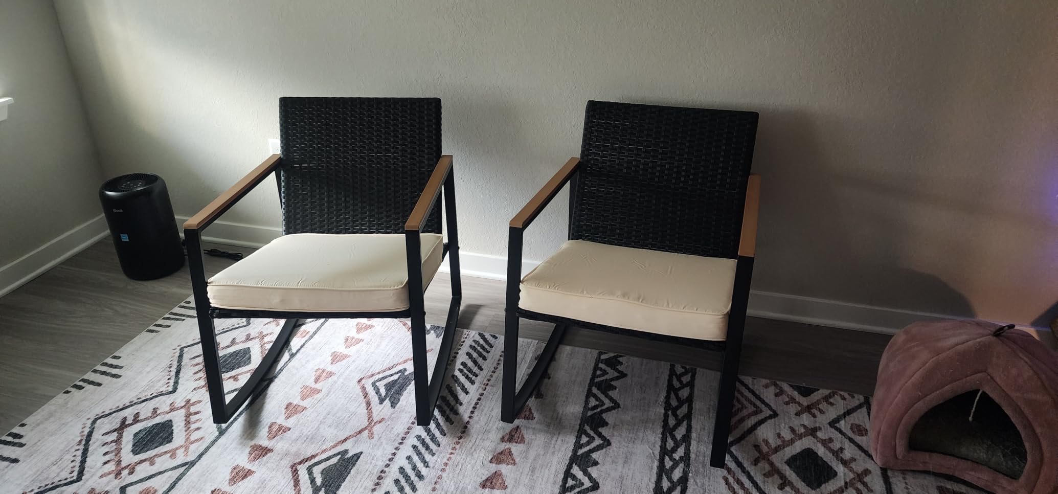 Gizoon 3 Pieces Rocking Patio Bistro Set | with Anti-Scald Armrest, Outdoor Patio Wicker Furniture Set with Glass Table and Cushion for Garden, Yard, Porch customer photo 1