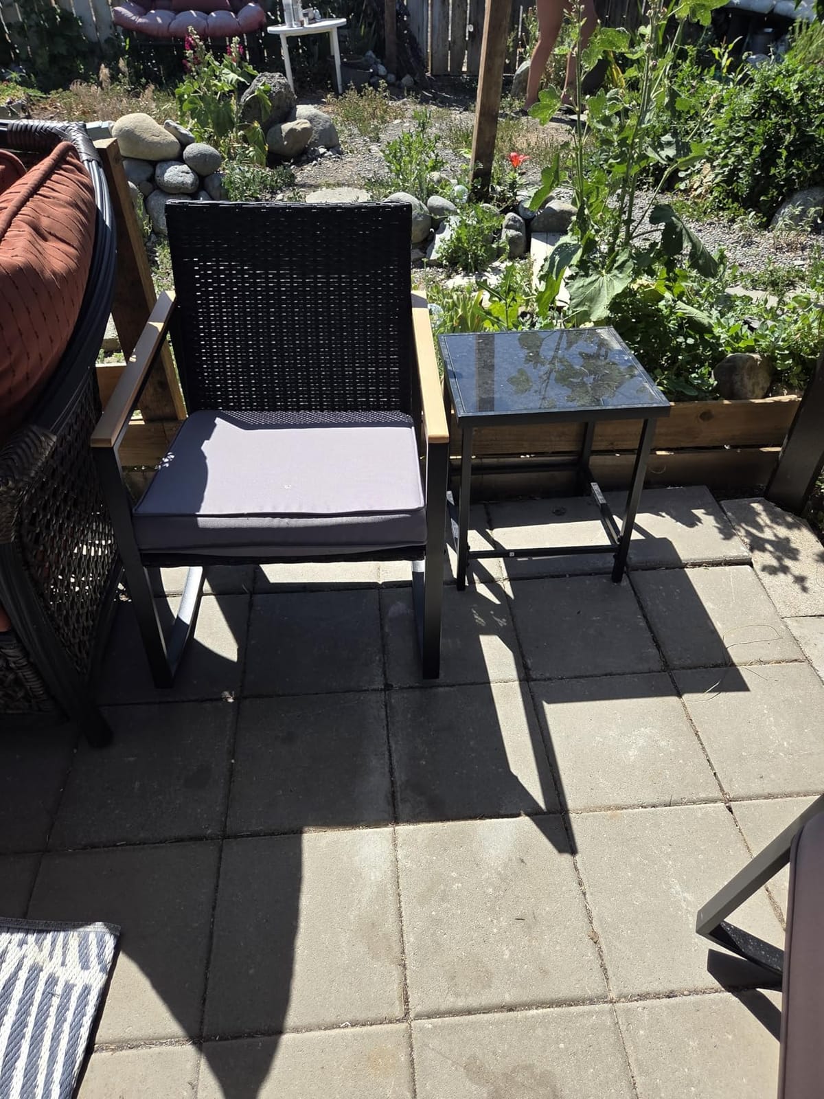 Gizoon 3 Pieces Rocking Patio Bistro Set | with Anti-Scald Armrest, Outdoor Patio Wicker Furniture Set with Glass Table and Cushion for Garden, Yard, Porch customer photo 2