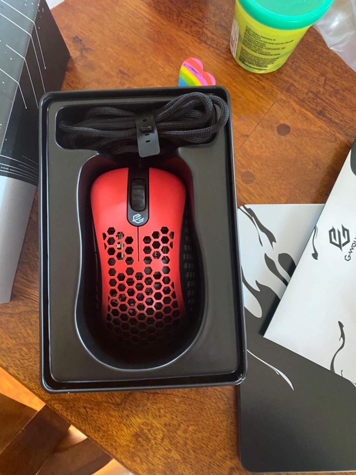 Gwolves Skoll Mini SK-S Black 50g Ultralight Weight Honeycomb Design Ergonomic Gaming Mouse with 3389 Sensor - PTFE Skates - 16,000DPI - Detachable Cable (Black) (Small) customer photo 1