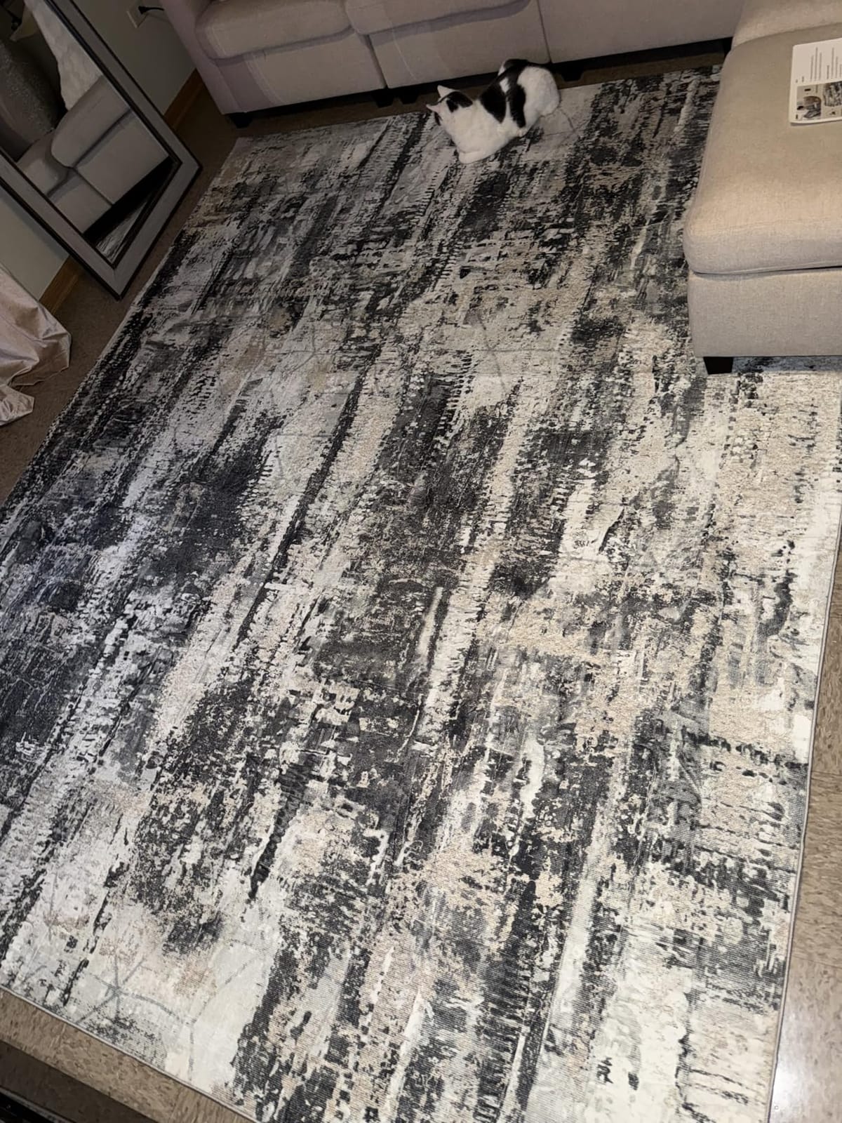 8x10 Area Rugs for Living Room: Washable Abstract Black Grey Gold Carpet | Non-slip TPE backing makes this washable soft low-pile rug safe & durable, Pet-friendly decor for dining room,nursery,office customer photo 1