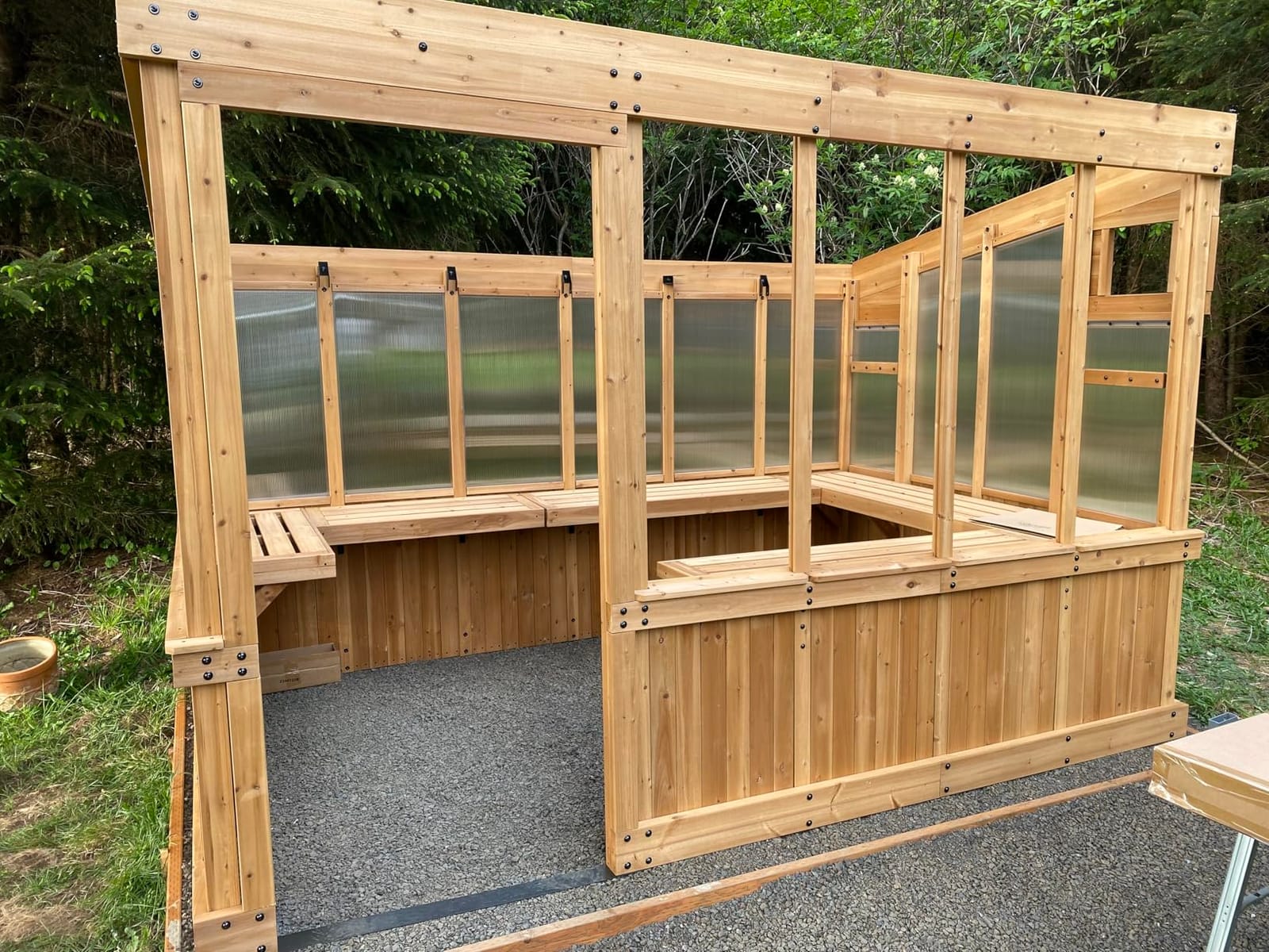 Backyard Discovery Willow 9' x 6' Cedar Wood and Polycarbonate Walk-in Greenhouse Kit with Exhaust Fan, Windows, Hose Hook-Ups, PowerPort, Staging Shelves for Year-Round Outdoor Gardening customer photo 1