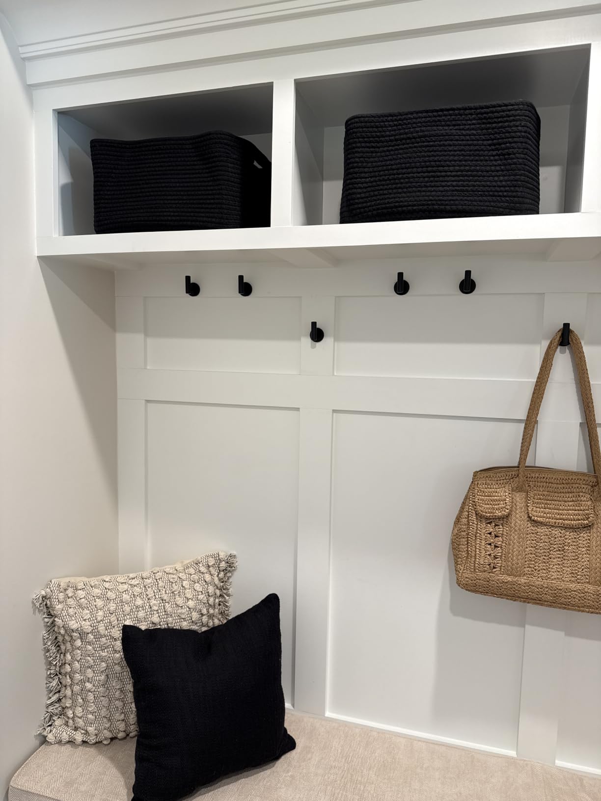OIAHOMY 4 Pack Storage Baskets for Organizing, Cube Storage Bins for Shelves, Rectangle Storage Baskets With Handles, Woven Baskets for Storage, 12.7''Lx9''Wx7.8''H, Mixed Brown customer photo 1