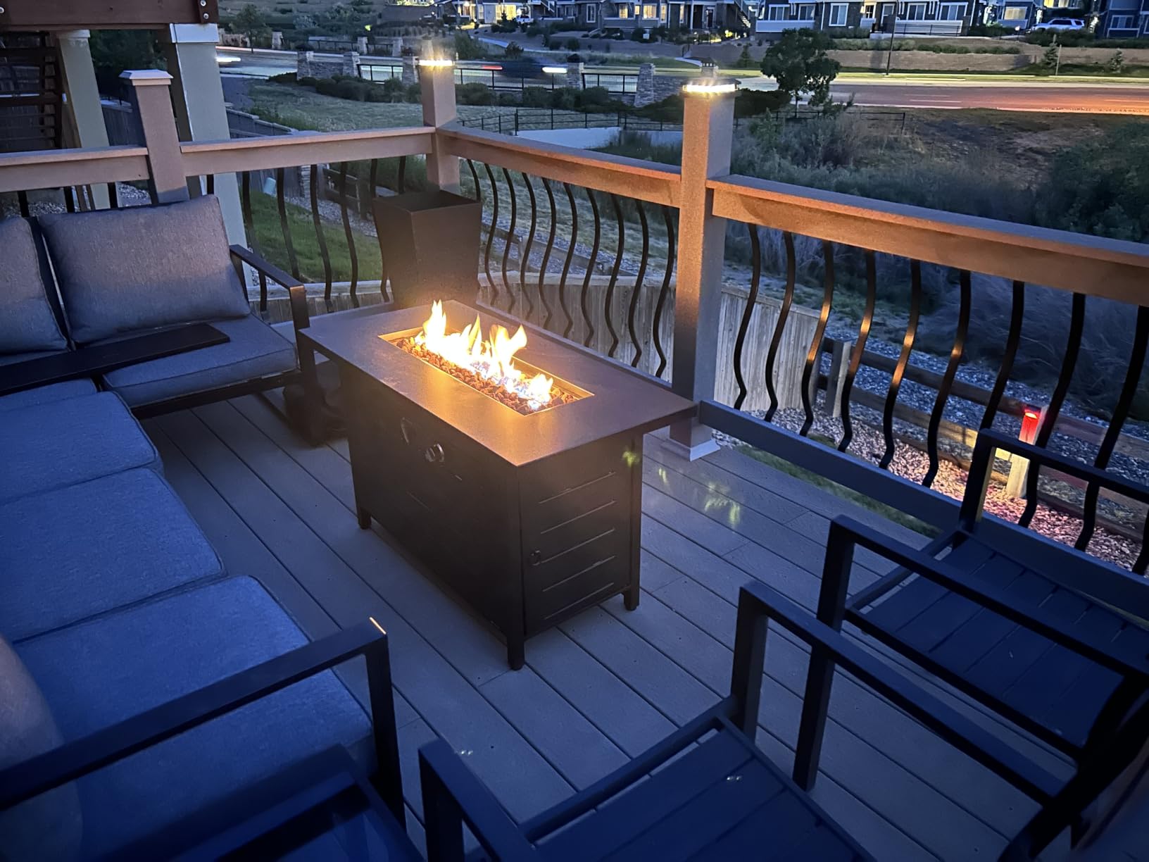 Ciays 42 Inch Gas Fire Pit Table, 60,000 BTU Propane Pits for Outside with Steel Lid and Lava Rock, 2 in 1 Firepit Table Gatherings Parties on Patio Deck Garden Backyard, Black customer photo 1