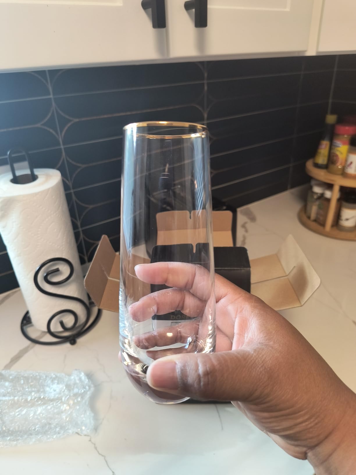 Stemless Champagne Flutes Set of 4, Gold Rim Champagne Glasses, Best Gift, Clear, D1002 customer photo 1