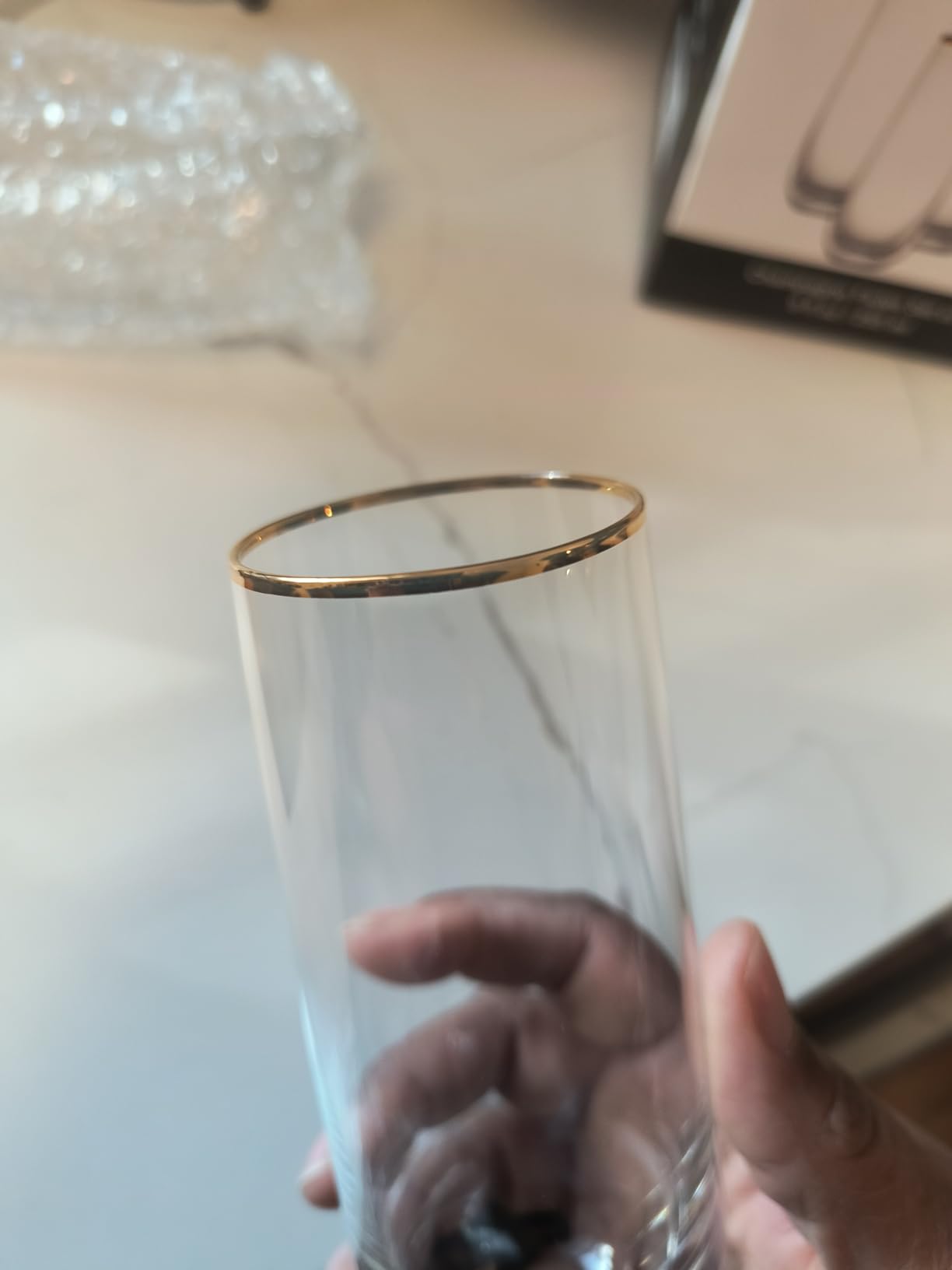 Stemless Champagne Flutes Set of 4, Gold Rim Champagne Glasses, Best Gift, Clear, D1002 customer photo 2