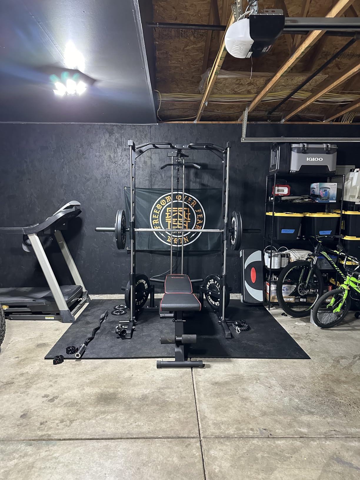 Smith Machine Power Rack with LAT-Pull Down System | Half Smith Machine with Landmine, Barbell Bar, Plate Storage Pegs and More Training Attachment customer photo 1