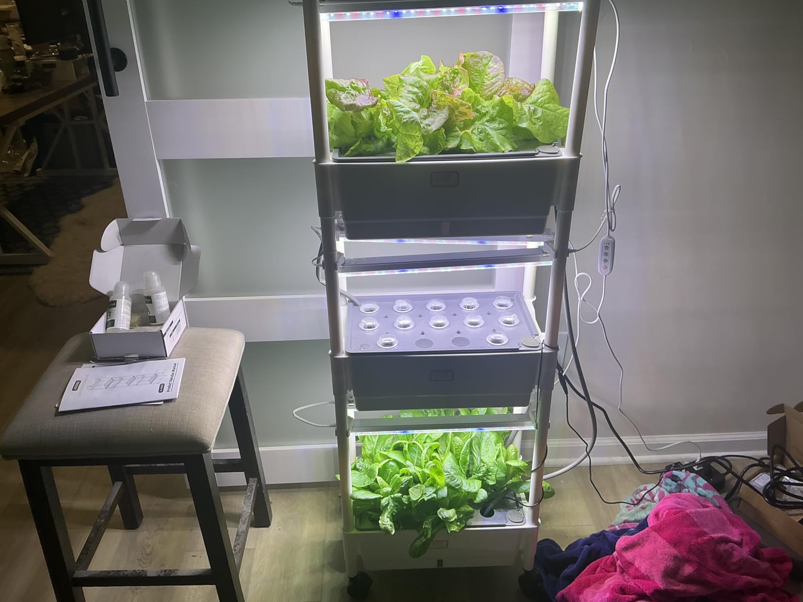 Hydroponics Growing System, AOONEG 42Pods Indoor Herb Garden with LED Grow Light, Hydroponics Growing System Kit with Automatic Timer, Pump System, Adjustable Height (No Seed, Glossy White, 3Layer-42Pods) customer photo 1