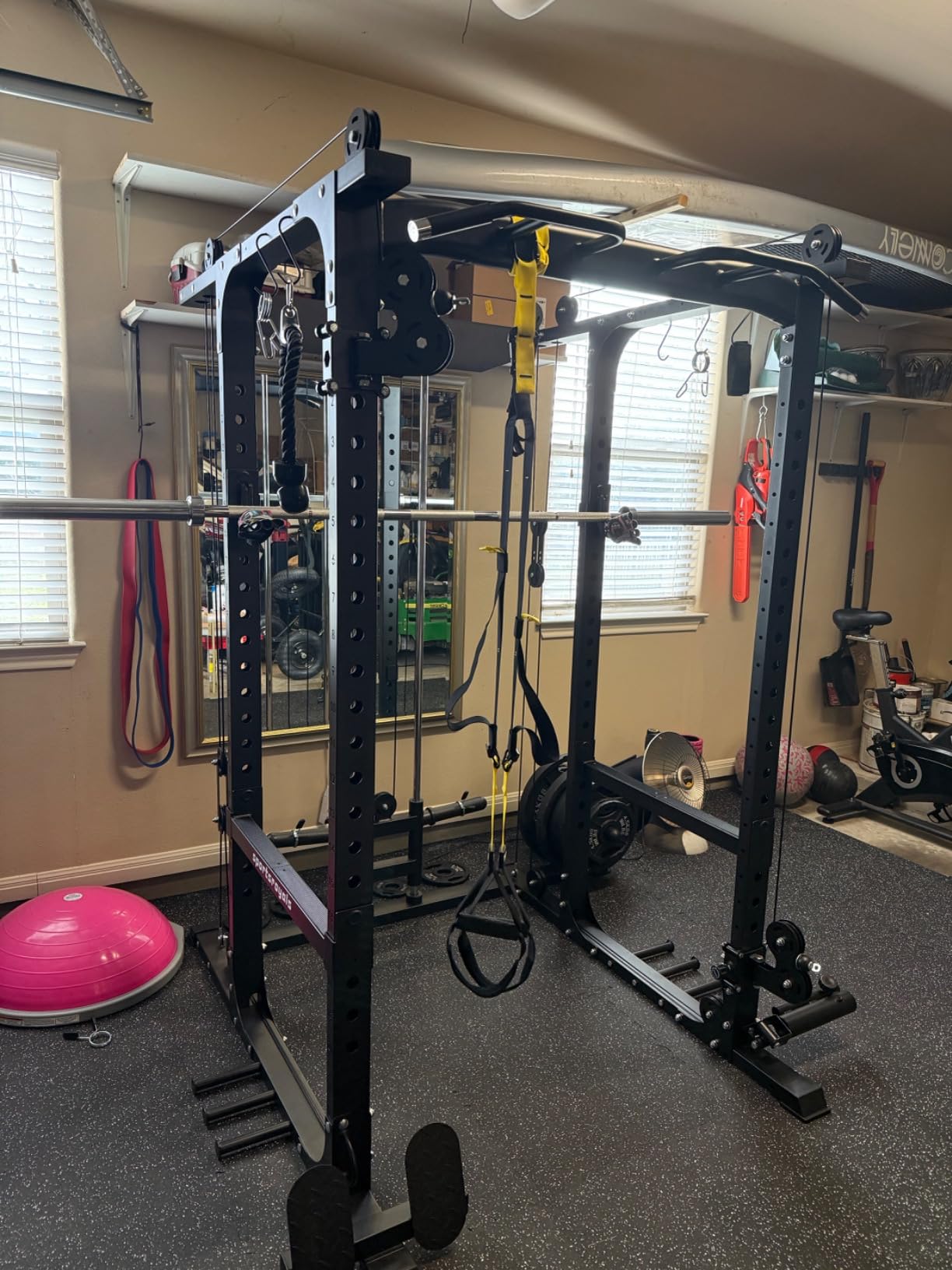 SPORTSROYALS Power Rack, Multi-Functional Power Cage, Squat Rack with Pulley System & LAT Pull Down, Workout Cage with J Hooks for Home Gym customer photo 1