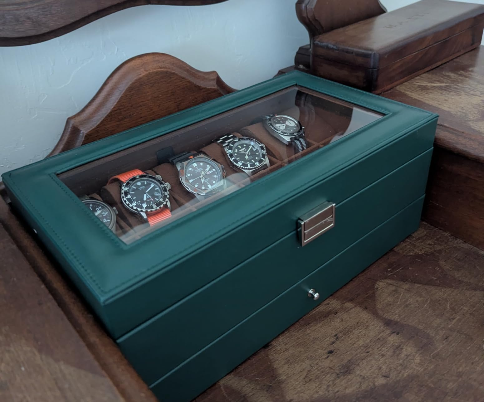 ProCase Watch Box, Fathers Day Gift for Dad, 12 Slot Mens Watch Case With Drawer, 2-Layer Watch Display Case With Glass Lid, Mens Jewelry Box Storage Holder Organizer -12Slot, Espresso customer photo 2