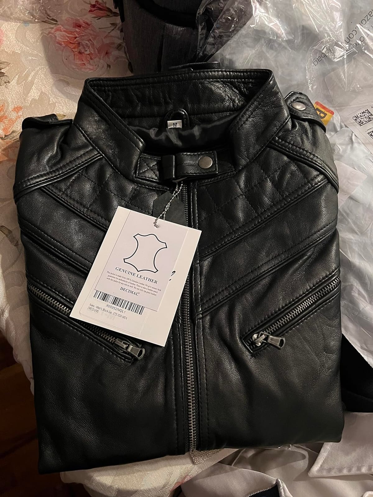 DECIMAL Men's Black Genuine Lambskin Leather Biker Jacket VINTAGE REAL MOTORCYCLE JACKETS FOR MEN customer photo 1